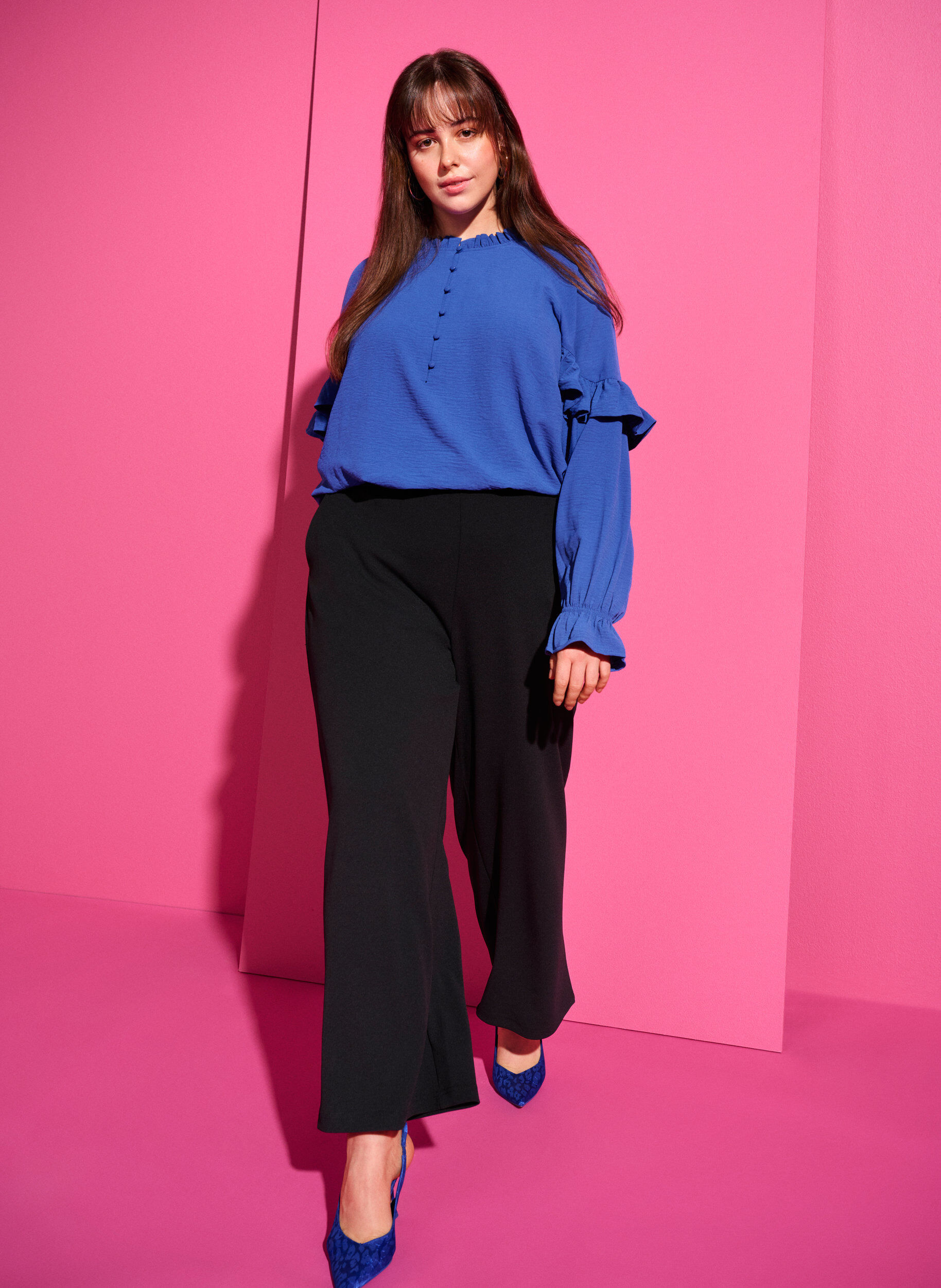 Zizzifashion Blouse with ruffles and buttons, Deep Ultramarine, Image image number 0