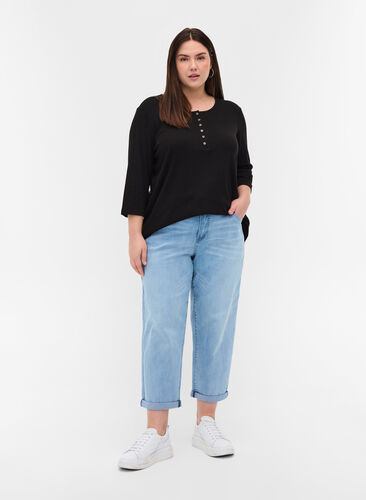 7/8 jeans with rolled up hems and high waist, Light blue denim, Model image number 0