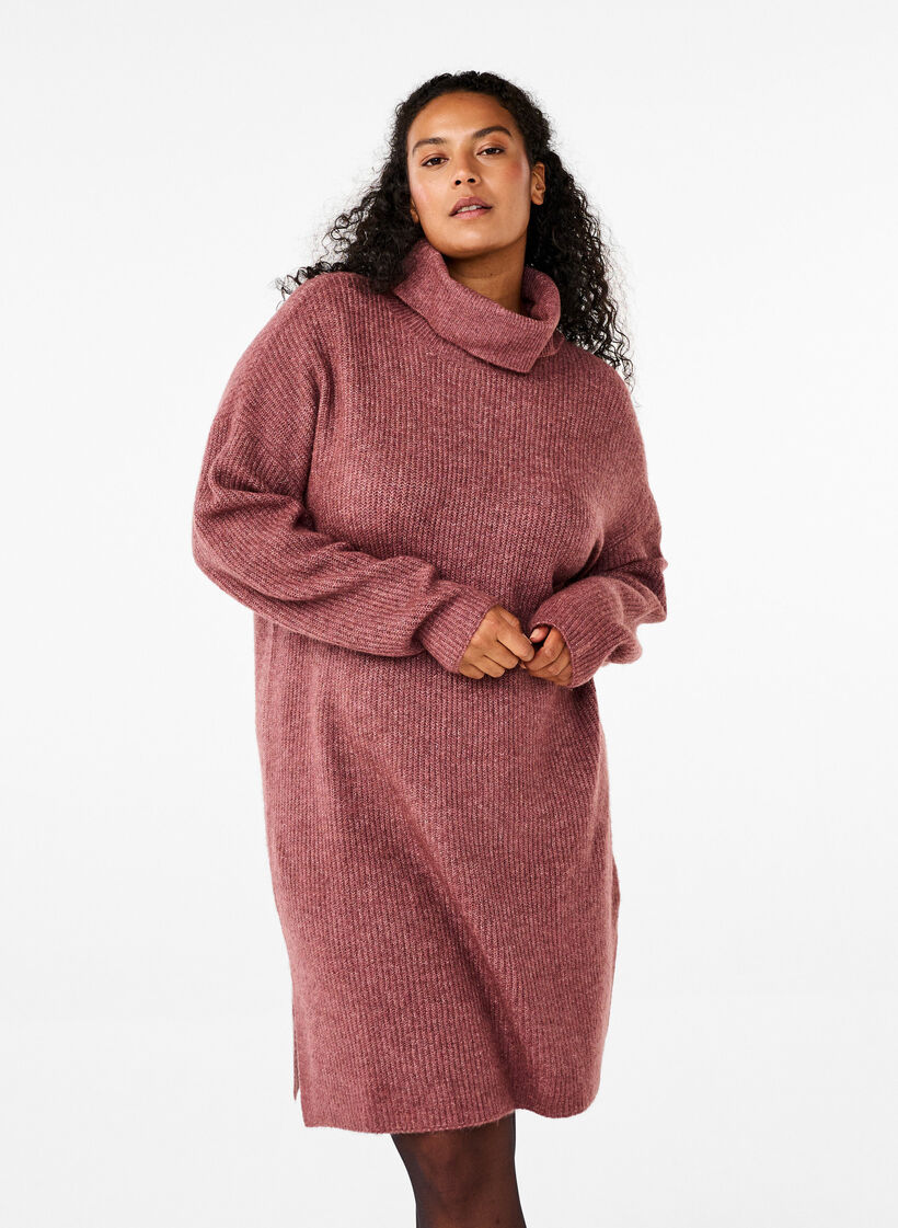 Knitted dress with turtleneck, Red, Model image number 0