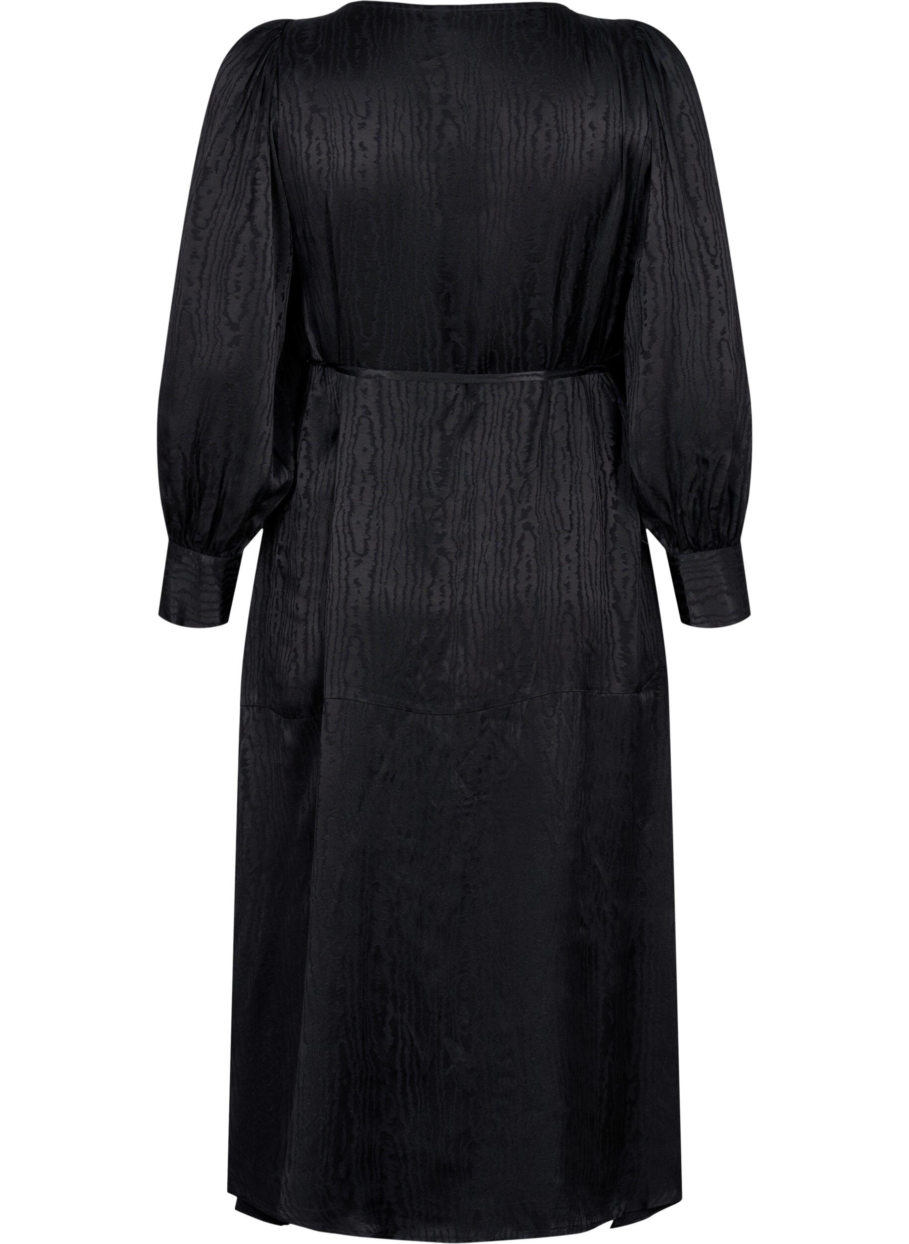 Zizzifashion Long-sleeved viscose dress with tone-on-tone print, Black, Packshot image number 1