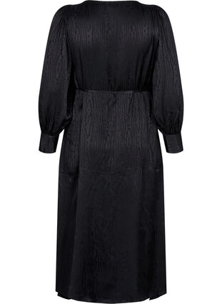 Long-sleeved viscose dress with tone-on-tone print, Black, Packshot image number 1