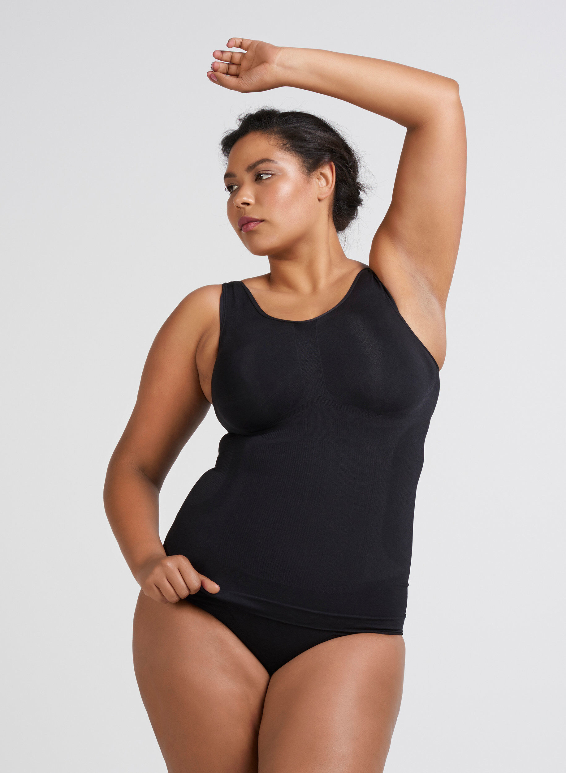 Zizzifashion Shapewear top with wide straps, Black, Model image number 2
