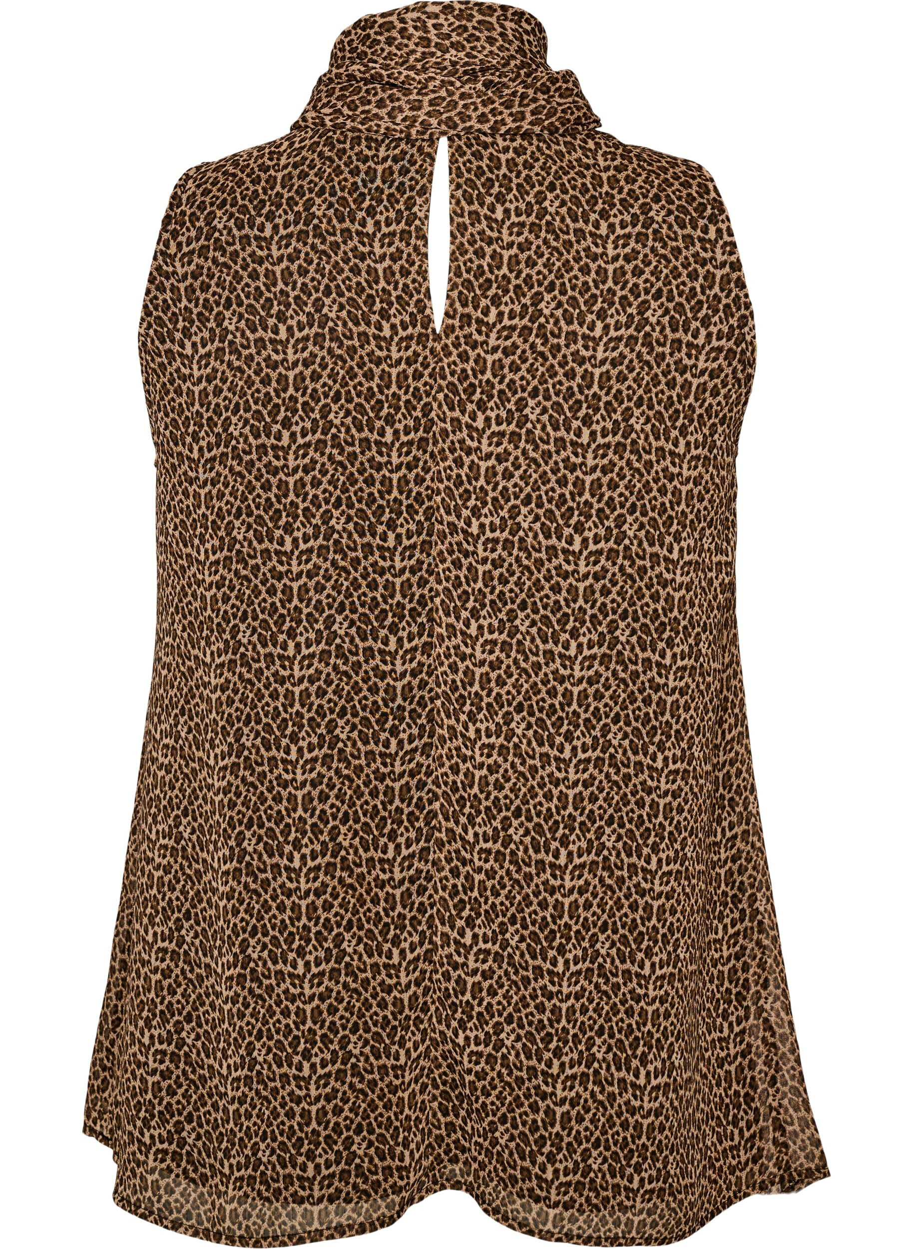ZizzifashionHigh-neck sleeveless blouse with a bow, Brown, Packshot image number 1