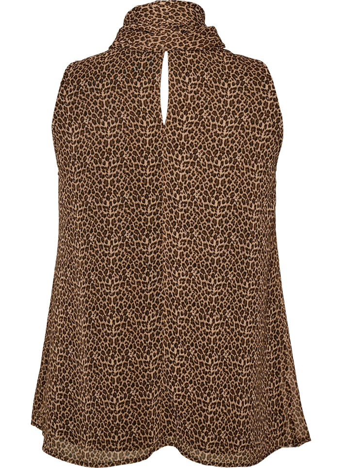 High-neck sleeveless blouse with a bow, Brown, Packshot image number 1