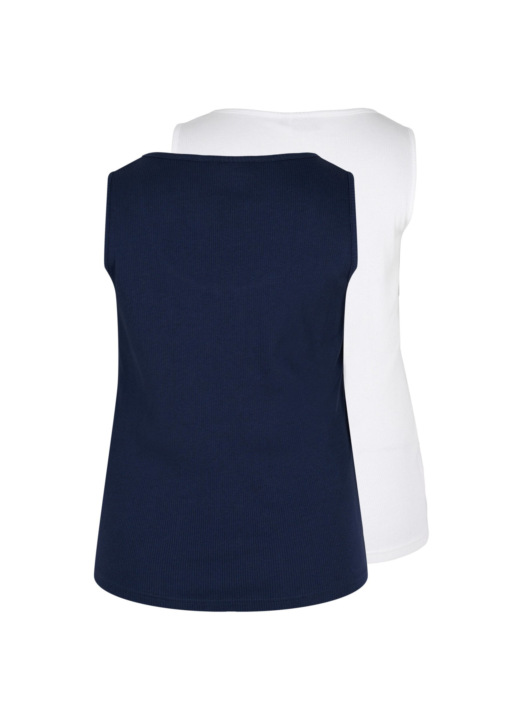 Zizzifashion 2-pack basic tank top with rib, Navy B/B White, Packshot image number 1