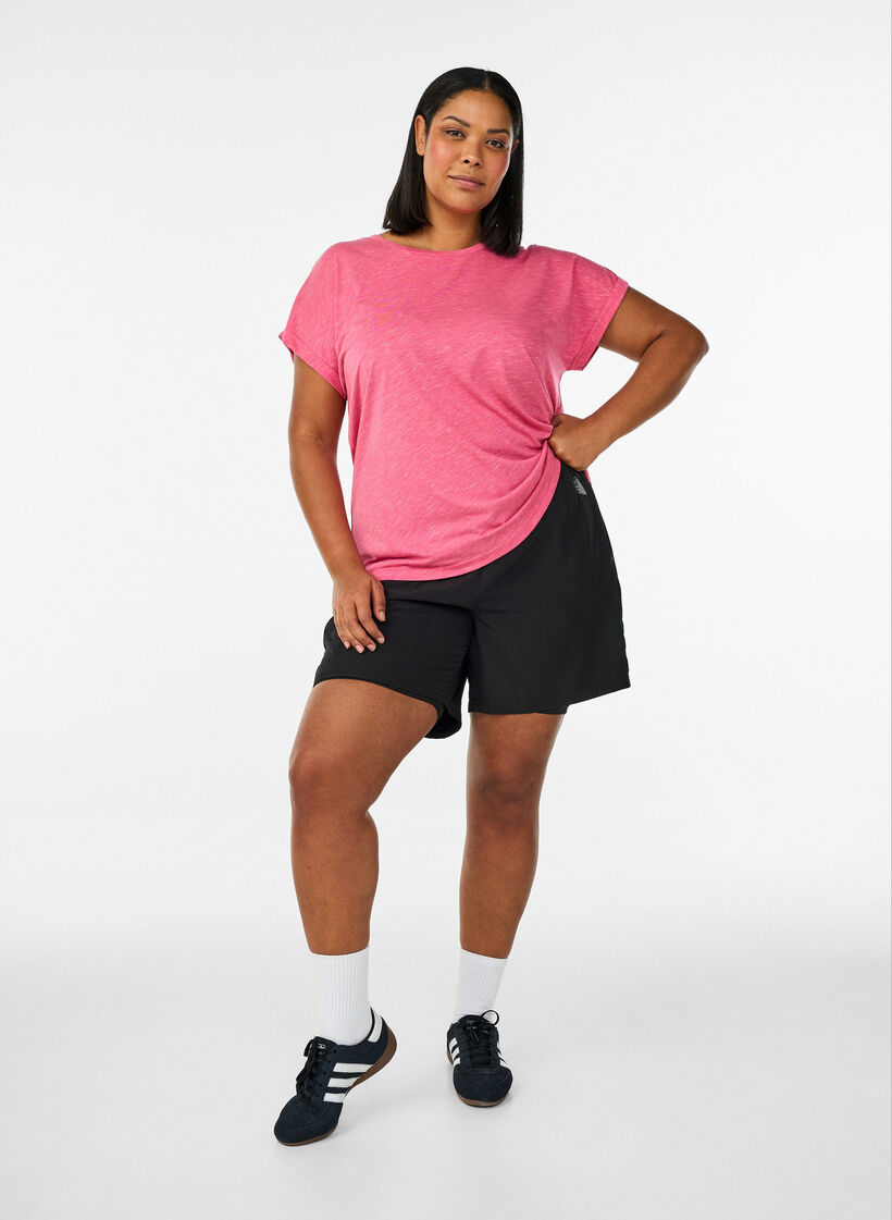 Loose workout t-shirt with short sleeves, Pink, Model image number 1