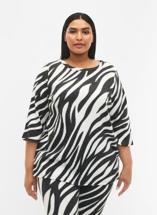 3/4 sleeve Blouse with zebra print, White Zebra, Model image number 0