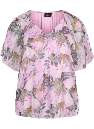 Short-sleeved printed blouse, Orchid Bouquet AOP, Packshot image number 0