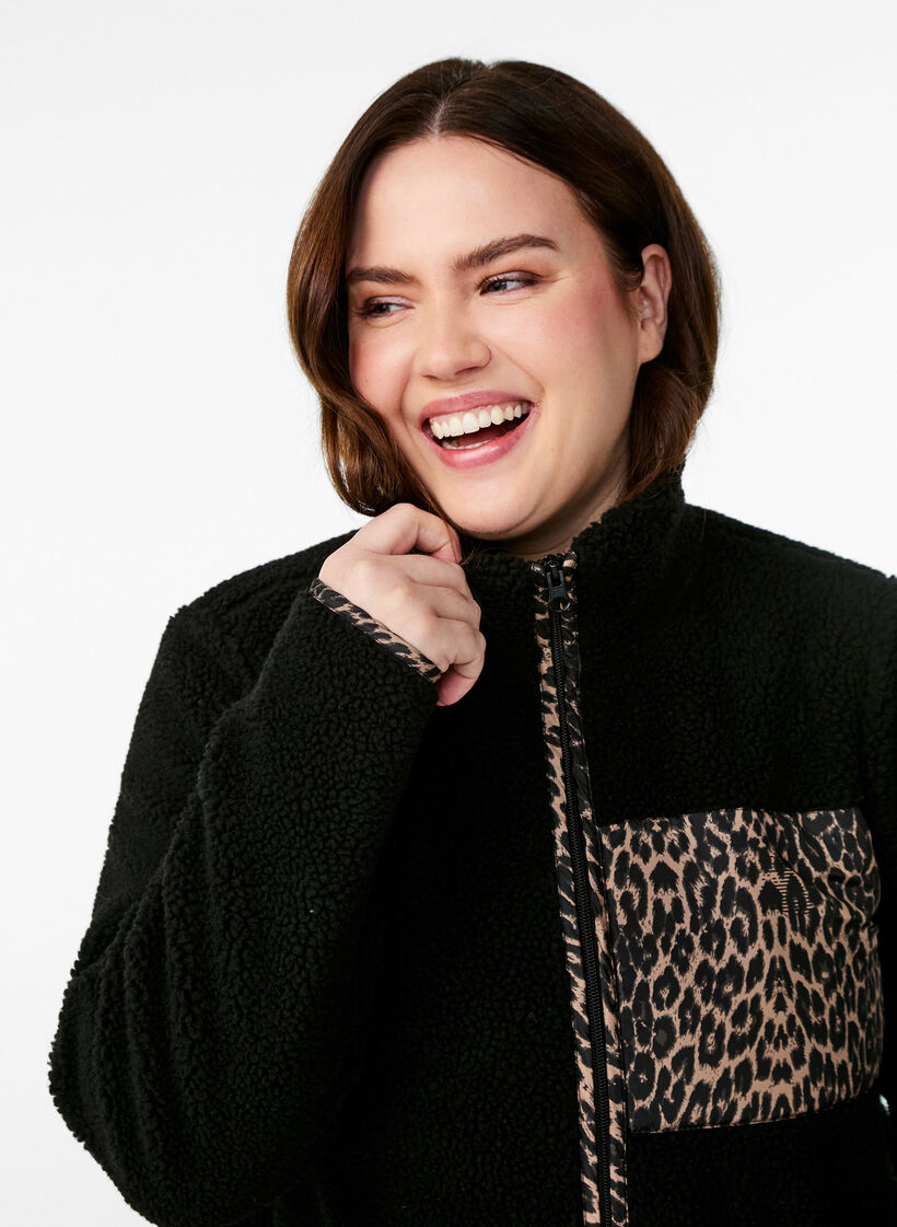 Teddy-fleece jacket with cherry details, Black, Model image number 3