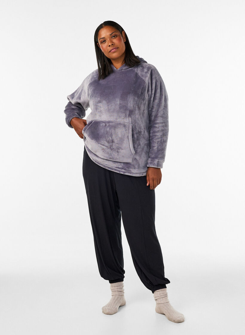 Velour hoodie with kangaroo pocket, Grey, Model image number 1