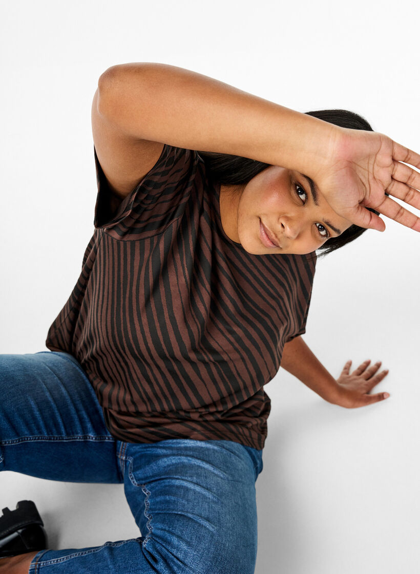 Oversize blouse with pattern, Brown, Image image number 0