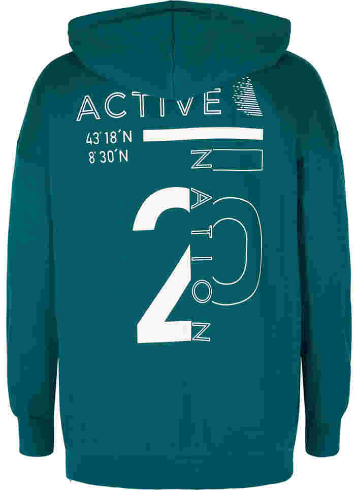 Cardigan with a hood and print, Deep Teal, Packshot image number 1