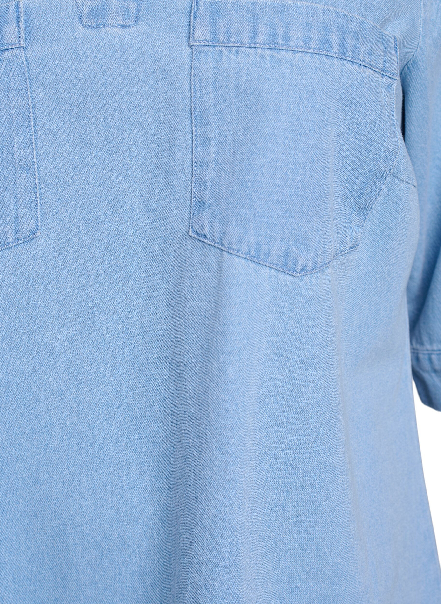 Zizzifashion Short denim dress with a collar and V-neck, Light Blue, Packshot image number 2