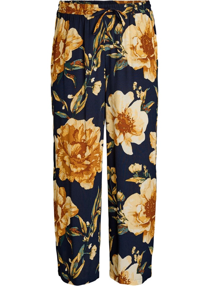 Loose viscose trousers with print, Blue, Packshot image number 0