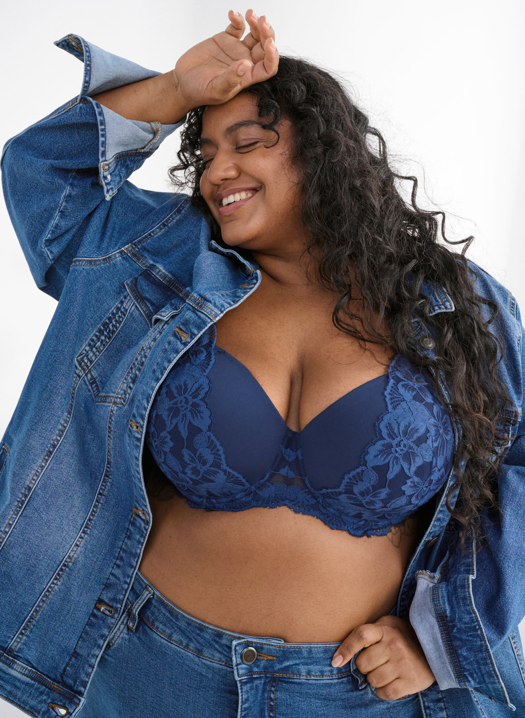 Zizzifashion Lace bra with moulded cups, Blue, Image image number 0