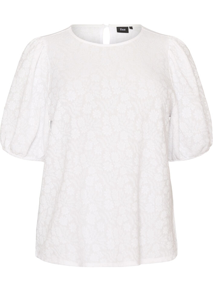 Structured blouse with short sleeves, White, Packshot image number 0