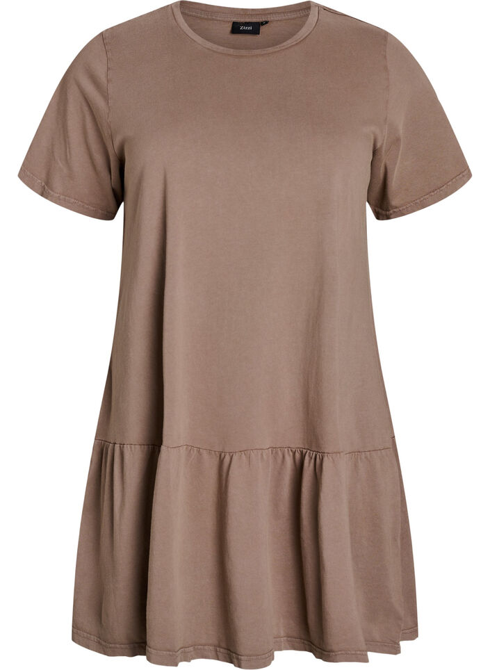 Short A-line dress with a washed look, Brown, Packshot image number 0