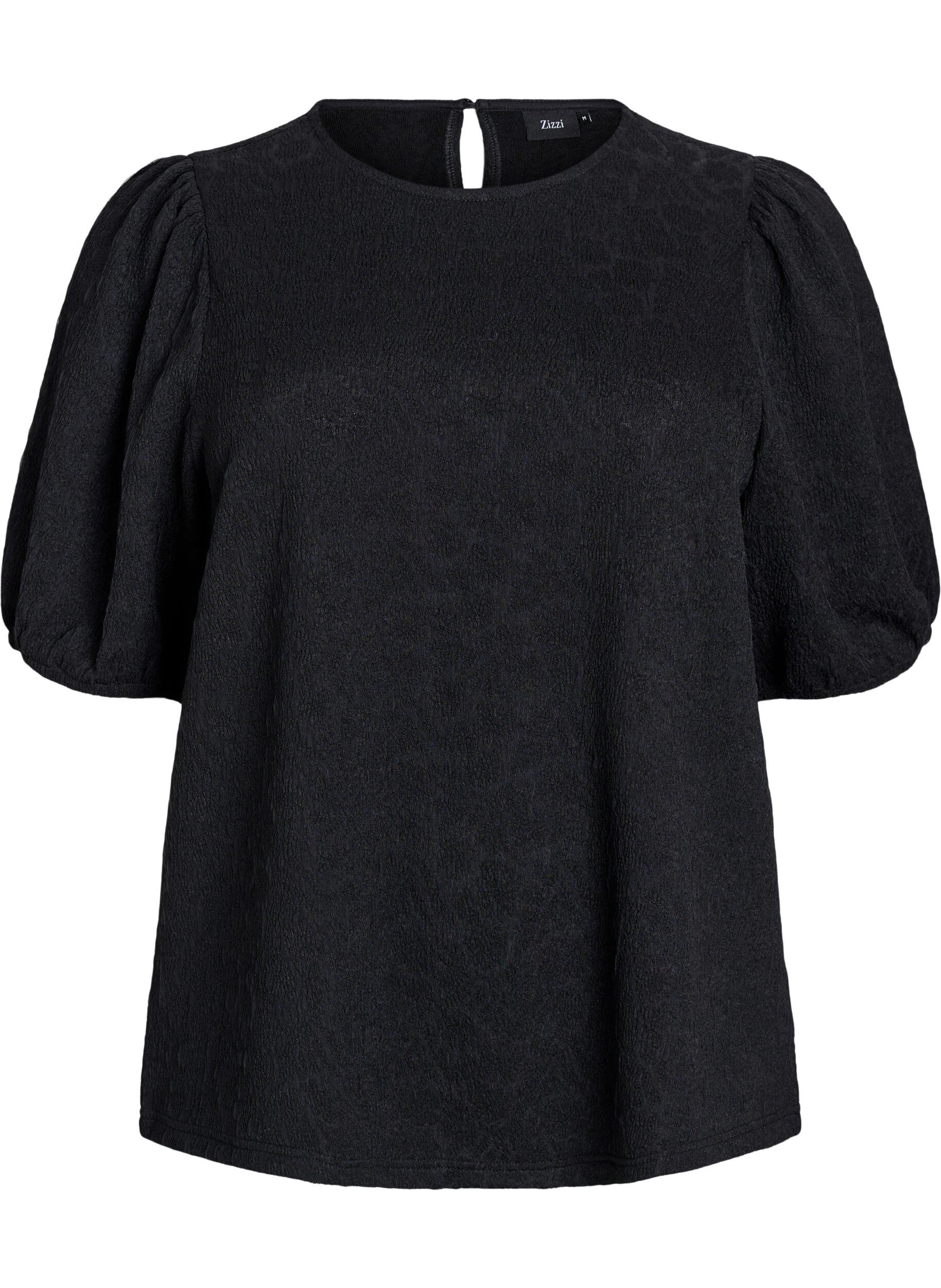 ZizzifashionStructured blouse with short sleeves, Black, Packshot image number 0