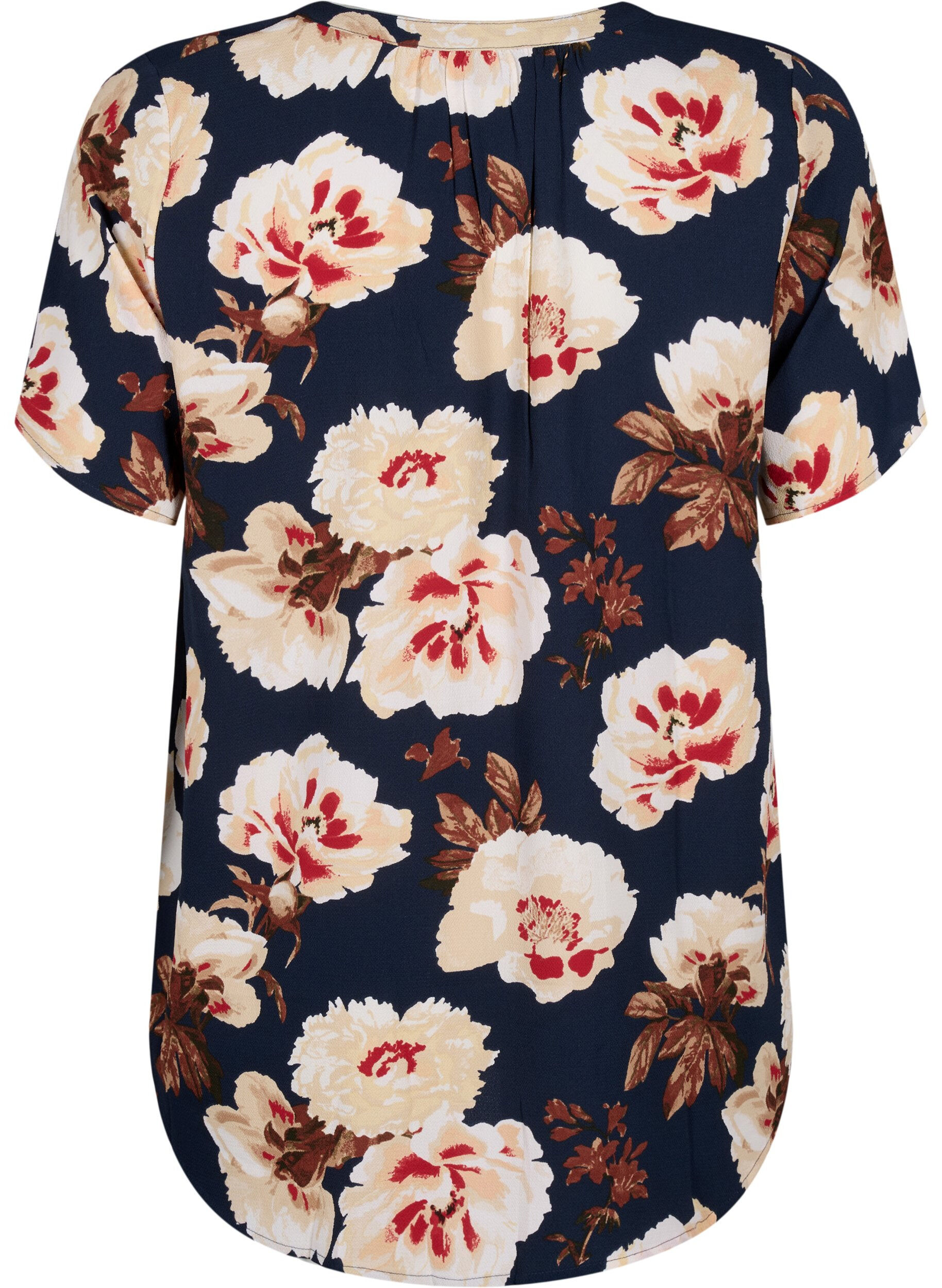 ZizzifashionBlouse with short sleeves and v-neck, Blue, Packshot image number 1