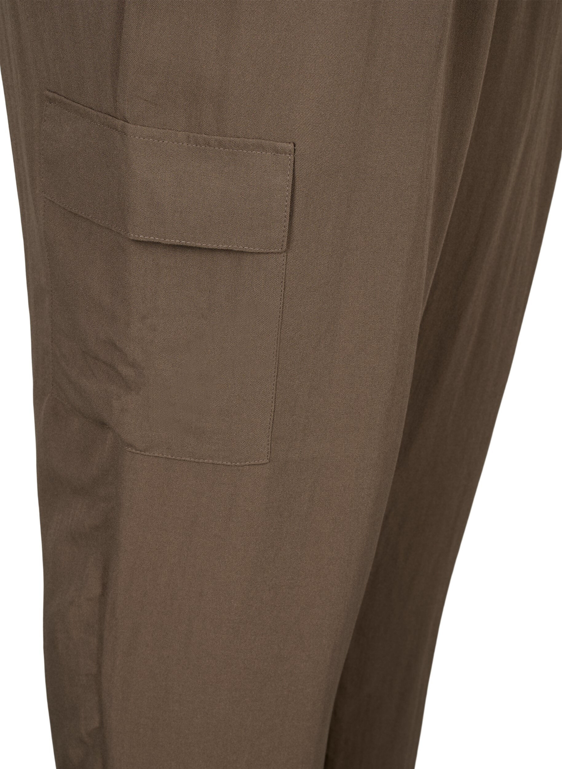 Zizzifashion Loose cargo trousers in viscose, Chocolate Chip, Packshot image number 3