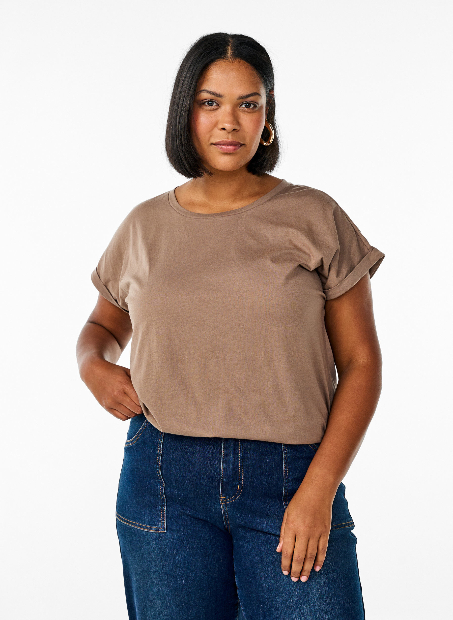 ZizzifashionShort sleeve cotton blend T-shirt, Brown, Model image number 0