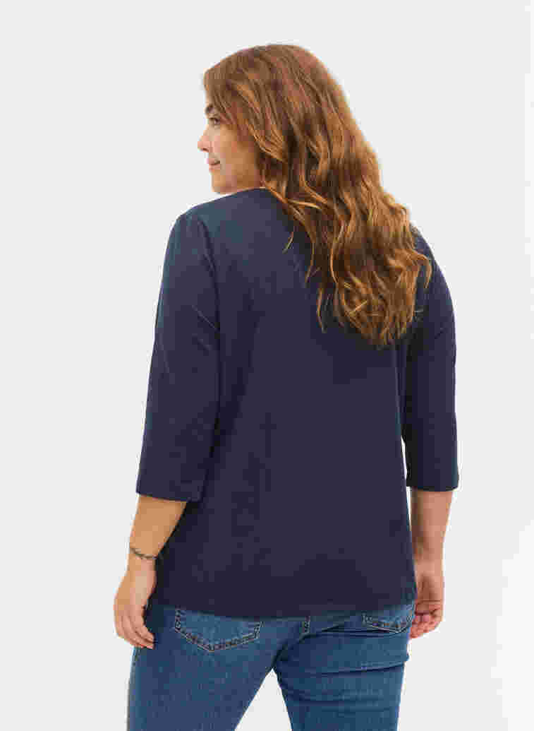 Basic cotton t-shirt with 3/4 sleeves, Navy Blazer, Model image number 1