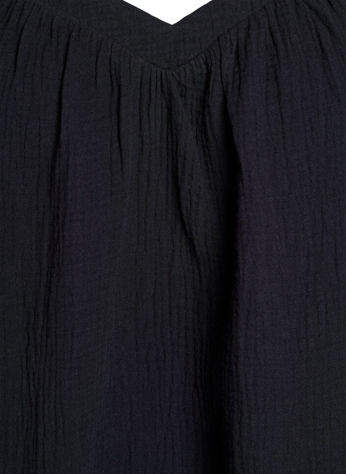 Cotton muslin blouse with 3/4 sleeves, Black, Packshot image number 2