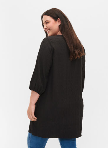 Textured tunic with 3/4 sleeves, Black, Model image number 1