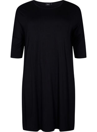 Jersey dress in viscose with 3/4 sleeves, Black, Packshot image number 0