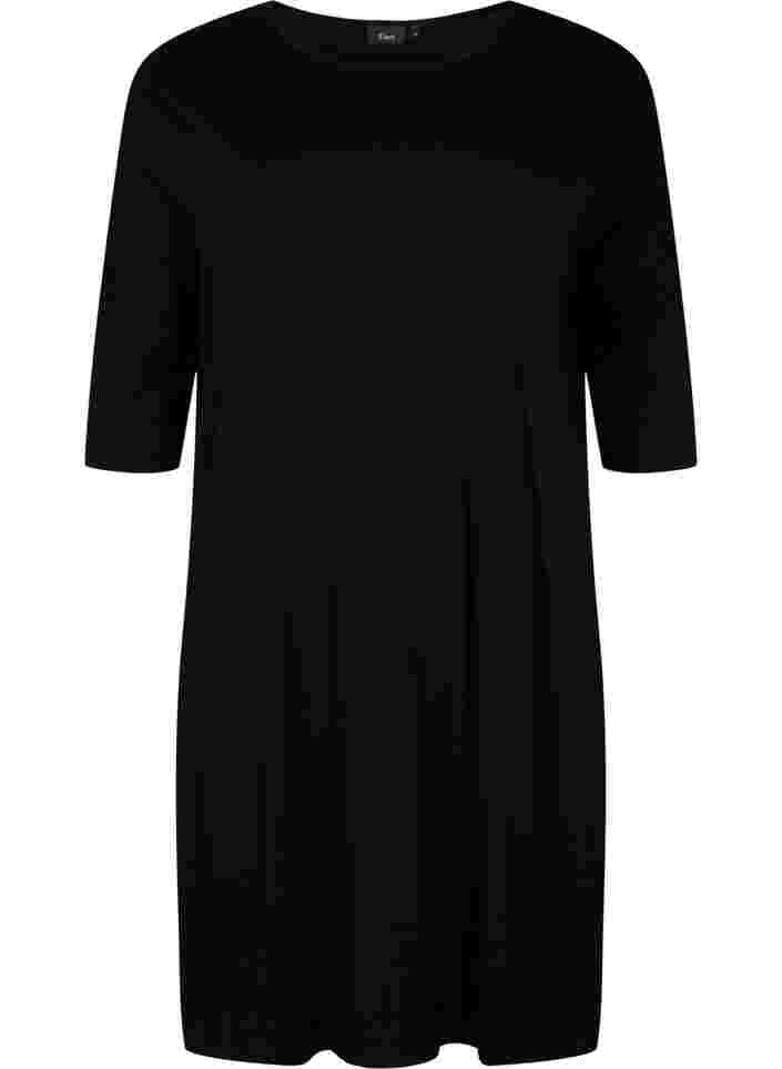 Jersey dress in viscose with 3/4 sleeves, Black, Packshot image number 0