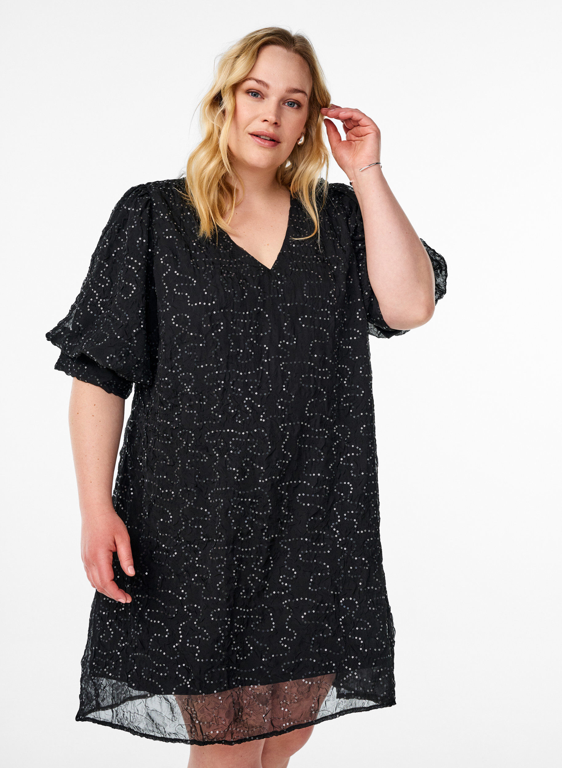 Zizzifashion Short party dress with sequins, Black, Model image number 0