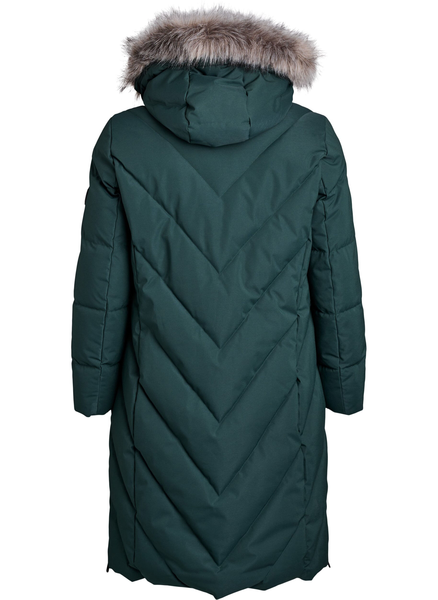 ZizzifashionLong winter coat with hook fastenings and a faux fur collar, Green, Packshot image number 1