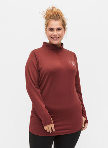 High neck exercise top with zip, Sable, Model image number 0