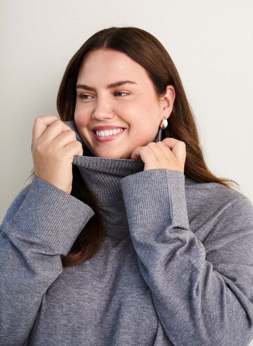 Knitted blouse with turtleneck and side buttons, Grey, Image image number 0