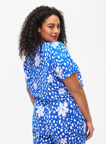 FLASH - Short sleeve viscose blouse with print, Nautical Bl.Wh.AOP, Model image number 1