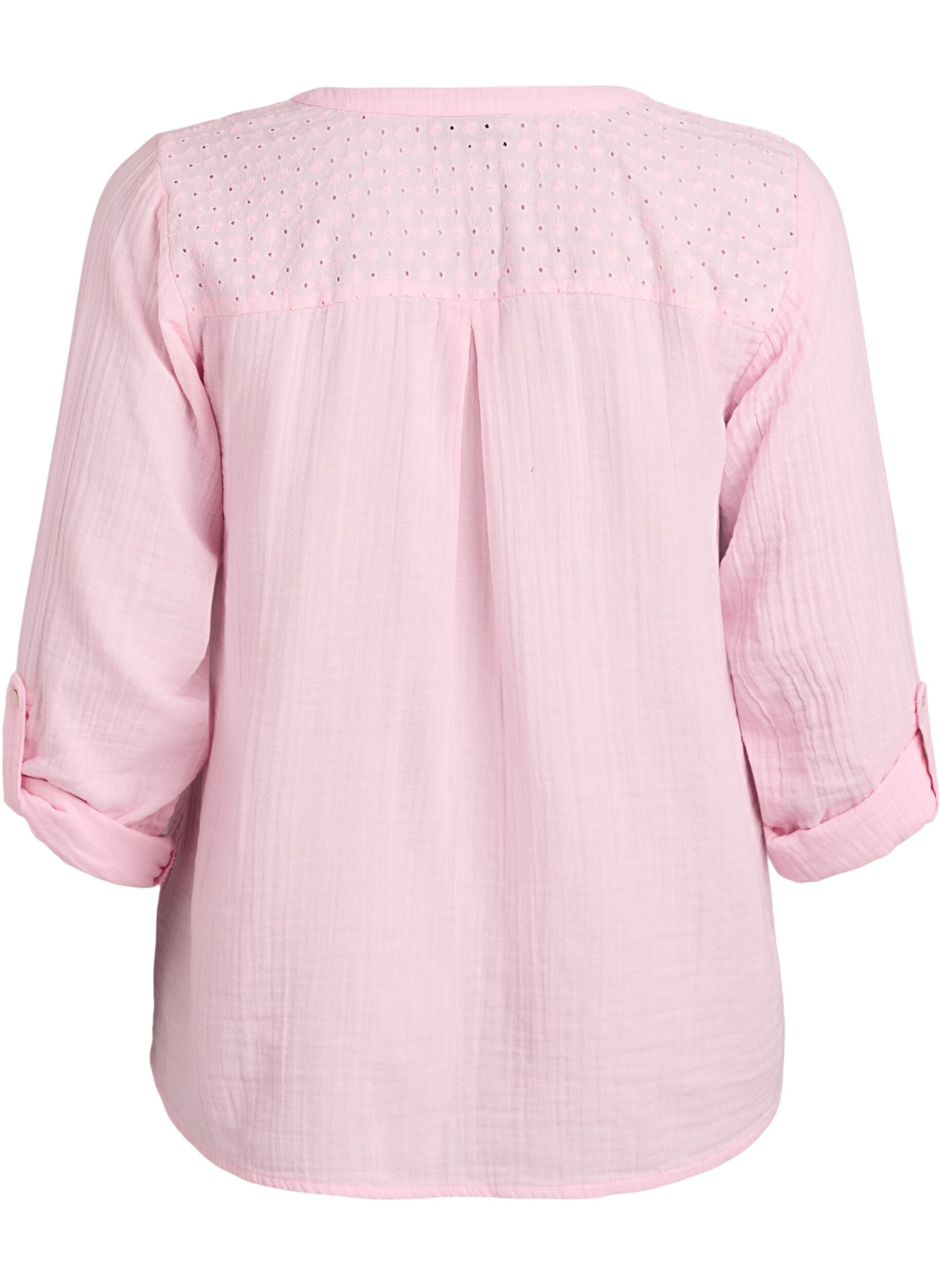 Zizzifashion Blouse in cotton muslin with broderie anglaise, Rose, Packshot image number 1