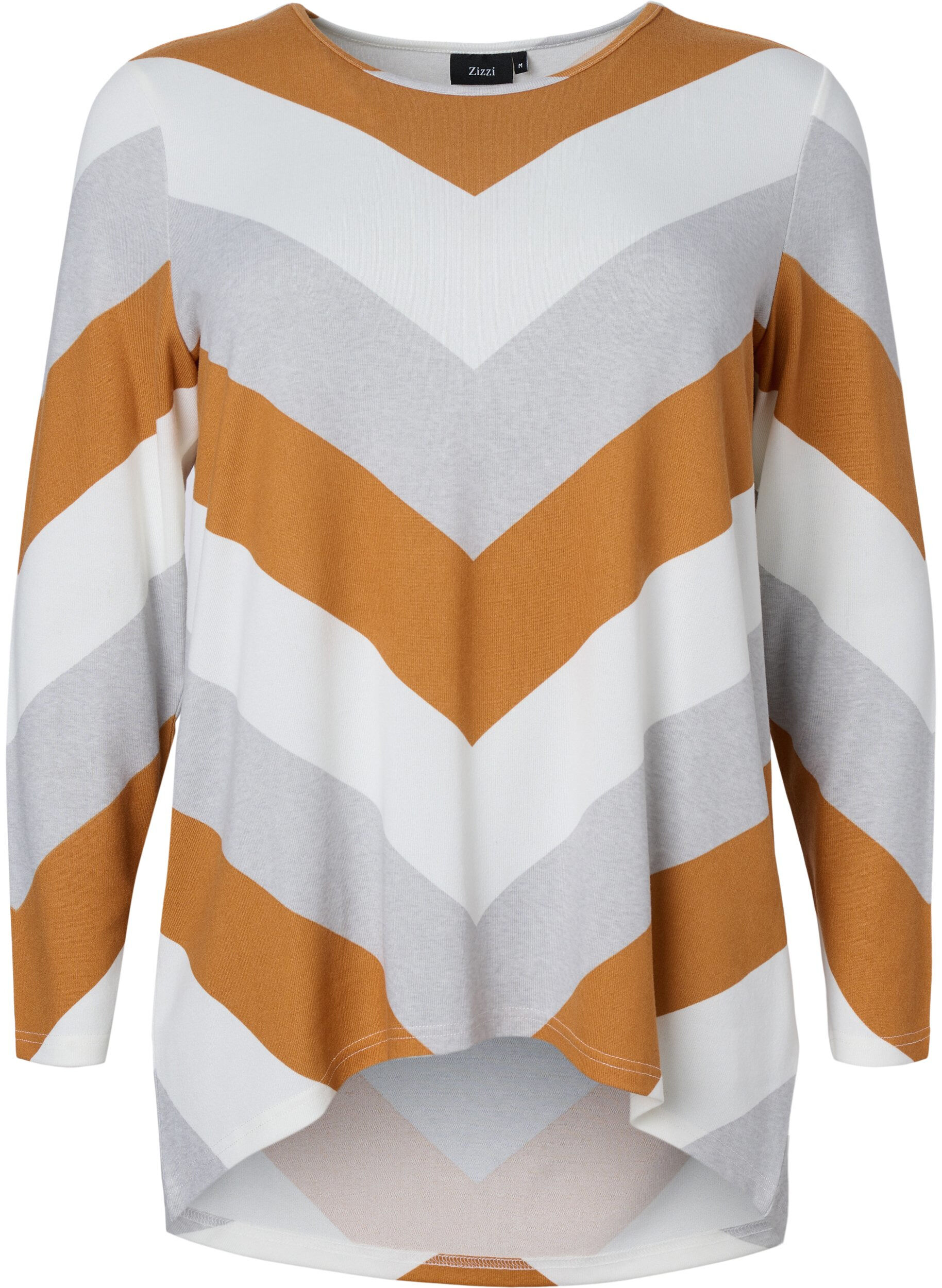 Zizzifashion Patterned blouse with long sleeves, Beige Zig Zag, Packshot image number 0