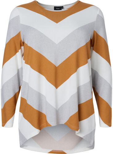 Patterned blouse with long sleeves, Beige Zig Zag, Packshot image number 0