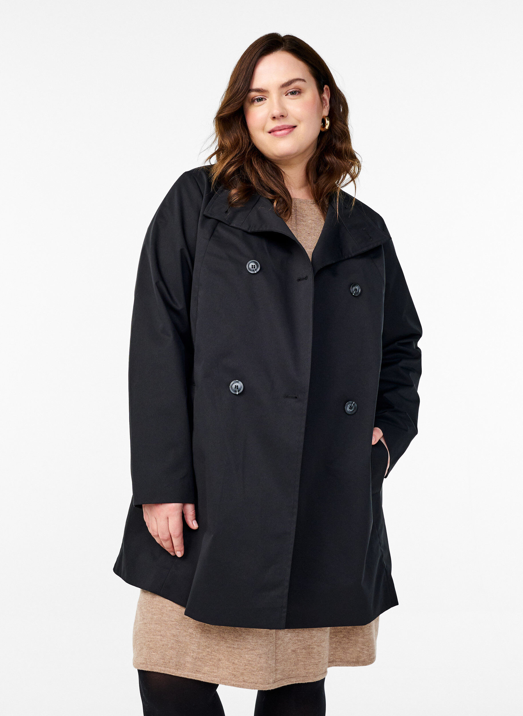 Water-repellent spring jacket with an A-line cut, Black, Model