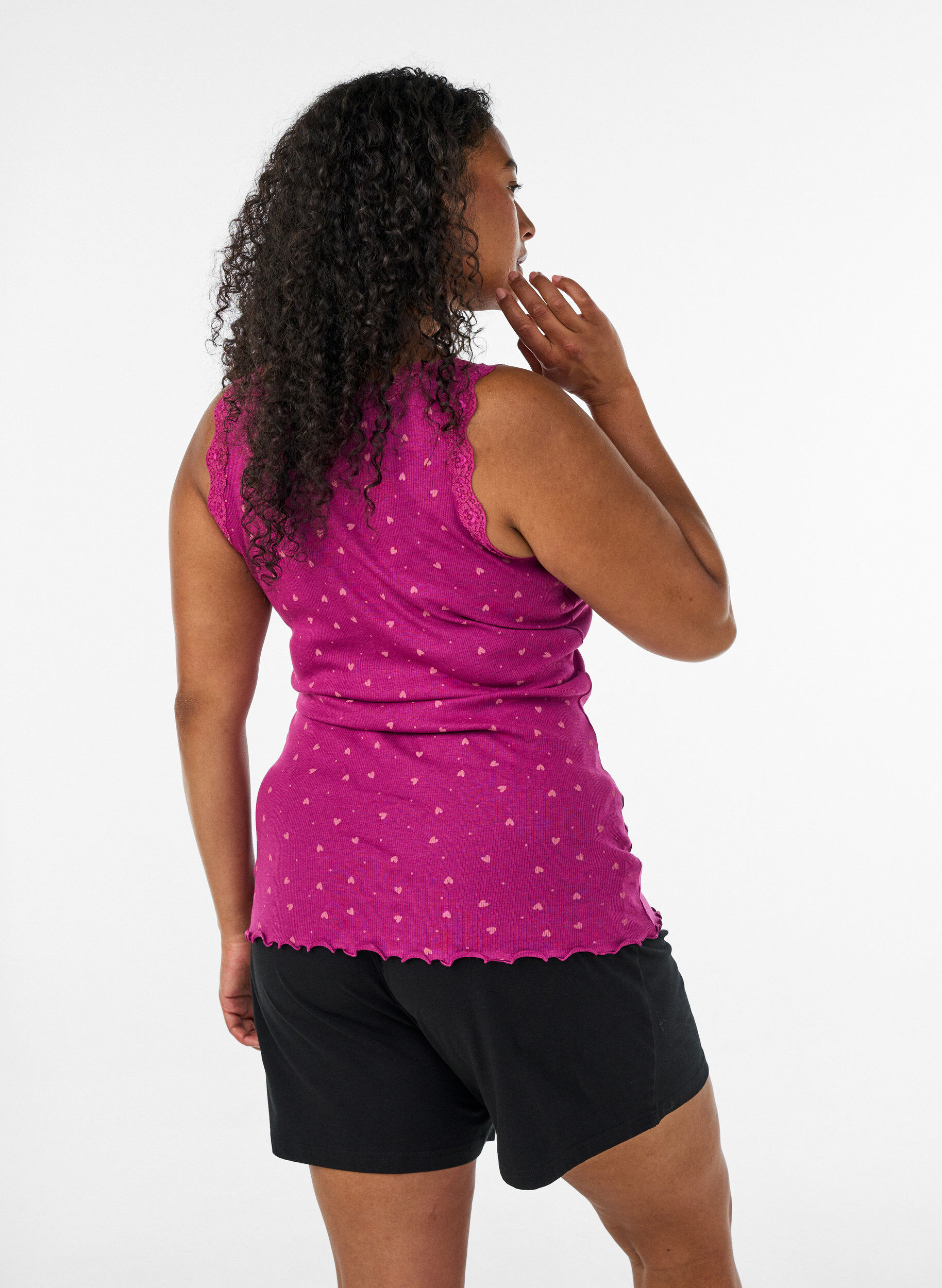 ZizzifashionTop with print and lace edge, Purple, Model image number 2