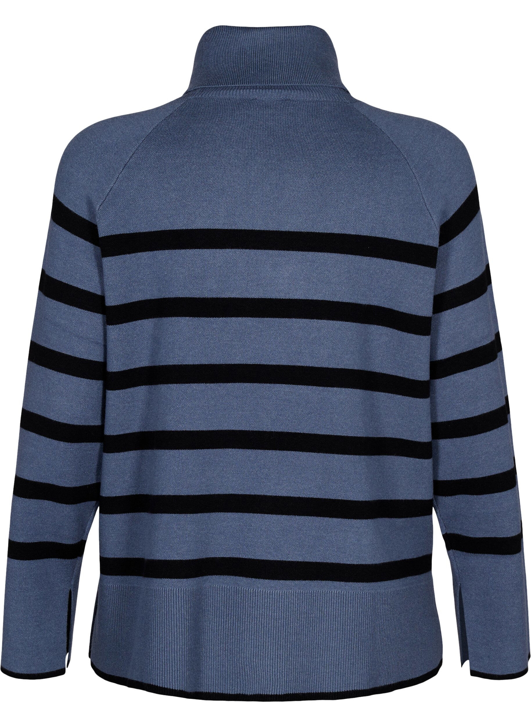 Zizzifashion Striped knitted jumper with a roll neck, B.Sea w.BlackStripes, Packshot image number 1