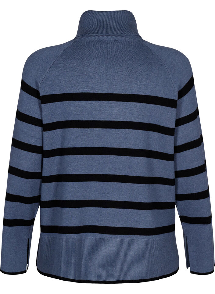 Striped knitted jumper with a roll neck, B.Sea w.BlackStripes, Packshot image number 1