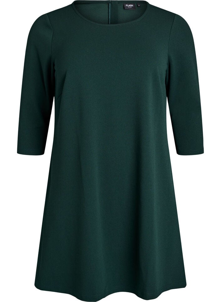 Short A-line dress with 3/4 sleeves, Green, Packshot image number 0