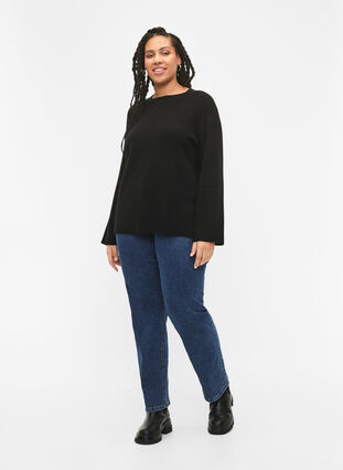 Viscose blend pullover with side slit	, Black, Model image number 2