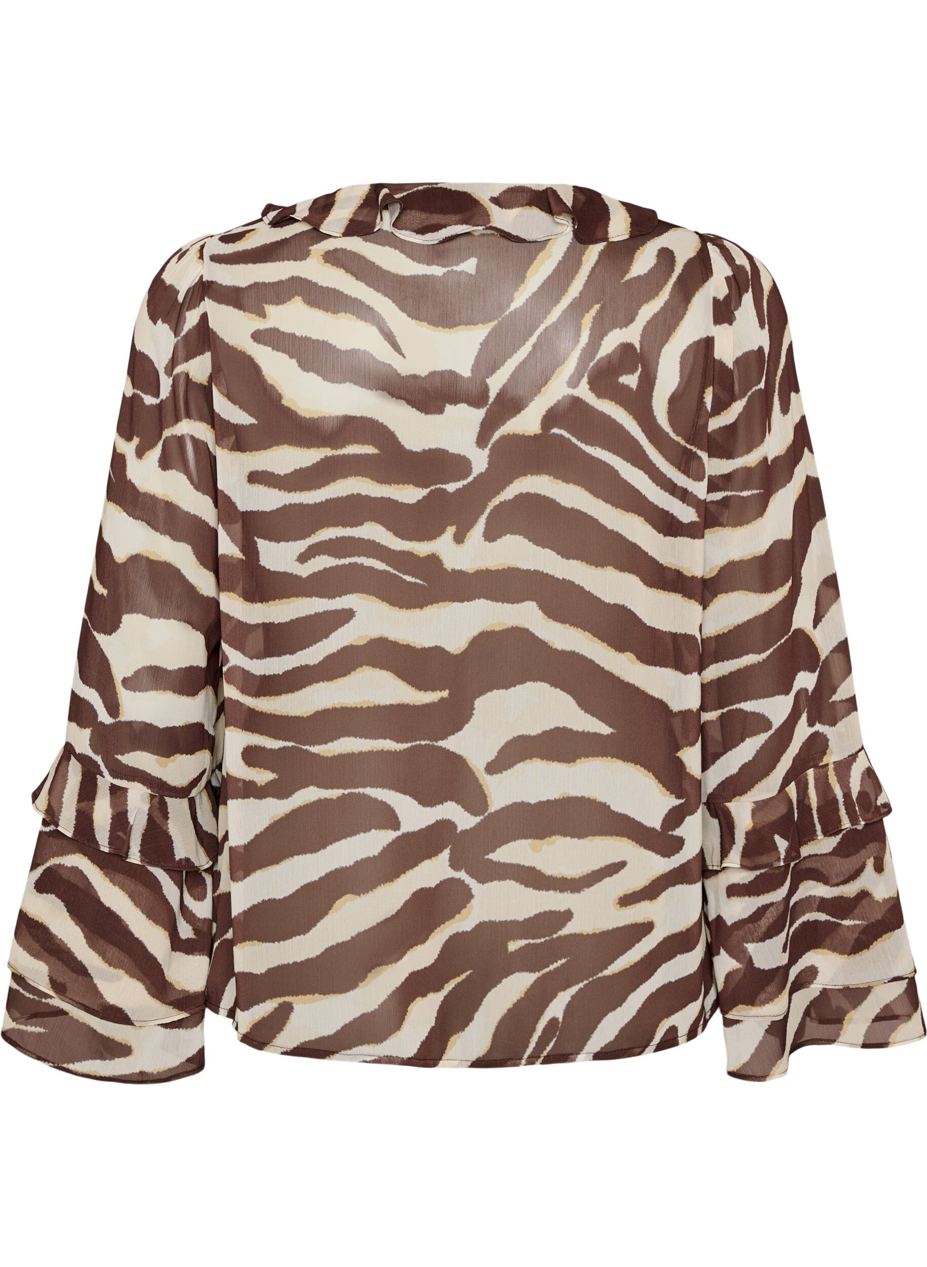 ZizzifashionChiffon blouse with zebra print and ruffles, Brown, Packshot image number 1