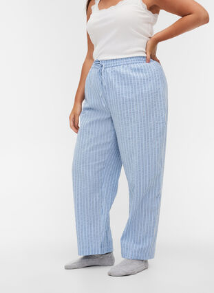 Loose cotton pyjama trousers with stripes, Chambray Blue Stripe, Model image number 2