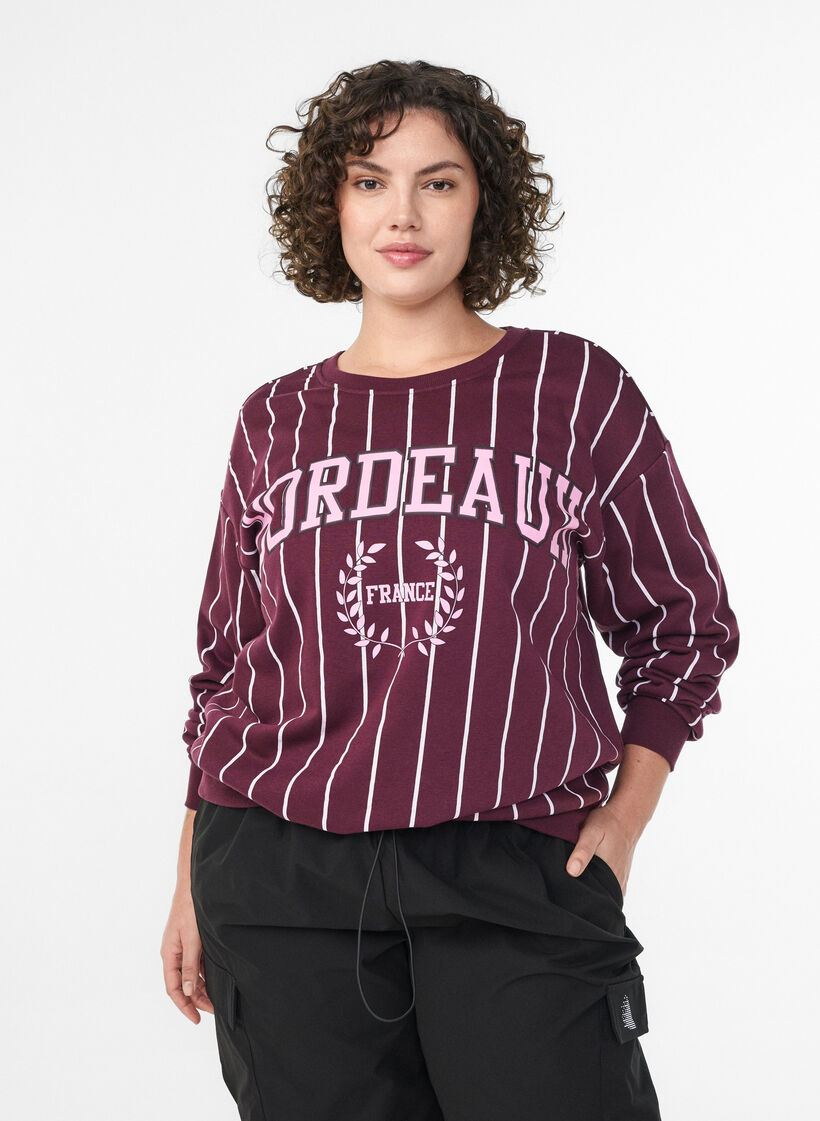 Striped sweatshirt with text print, Red, Model image number 0