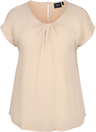 Short-sleeved viscose blouse with round neck, Oxford Tan, Packshot image number 0