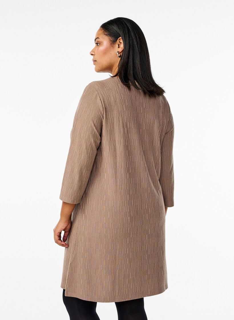 Dress with texture and 3/4 sleeves, Brown, Model image number 2