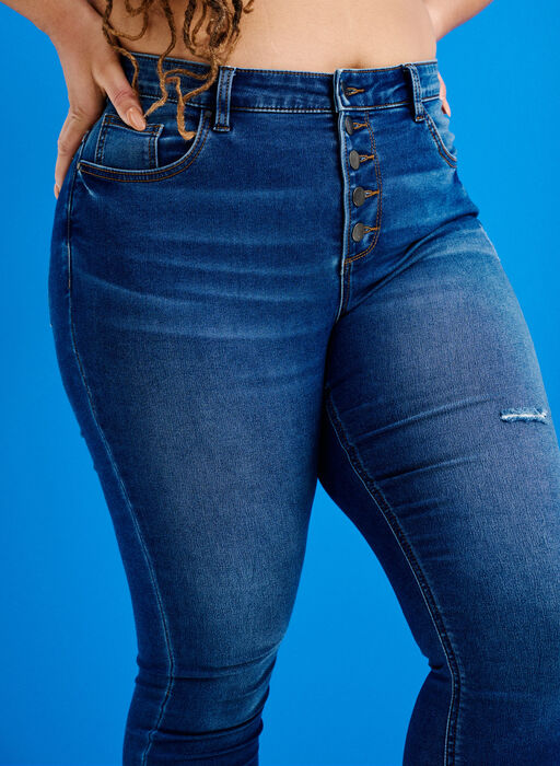 High-waisted Amy jeans with buttons, Blue denim, Image image number 1
